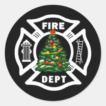 Christmas Fire Dept Round Stickers