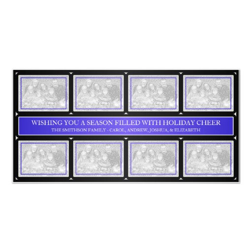 Christmas Frame Collage Blue Black Photo Card Template