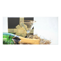 Christmas gift and bottle of champagne personalized photo card