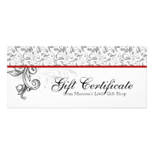 Christmas Gift Certificate Retail Floral Red Black Custom Rack Card