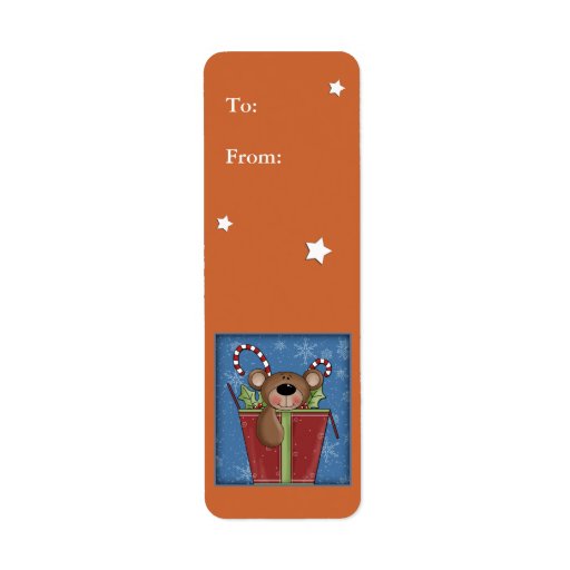 Christmas gift label with cute bear