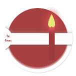 Christmas gift tag candle red round stickers