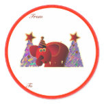 Christmas Gifts Tags: Red Elephant Round Sticker