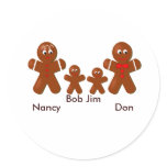 Christmas Gingerbread Family of Four Round Stickers