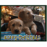 CHRISTMAS GOLDEN RETRIEVER PUPPIES UNDER TREE PHOTO SCULPTURE