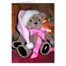 Christmas Greeting Card-Teddy bear in pink hat.