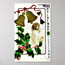 Christmas greeting with an angel ready a paper and poster