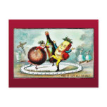 Christmas greeting with cartoon of wines and fruit post card