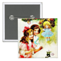 Christmas greeting with girls looking at the chris pins