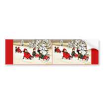 Christmas greeting with kids snow slading bumper stickers