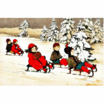 Christmas greeting with kids snow slading photo cut outs