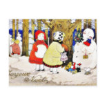 Christmas greeting with snow man presents gifts to post card