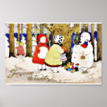 Christmas greeting with snow man presents gifts to print