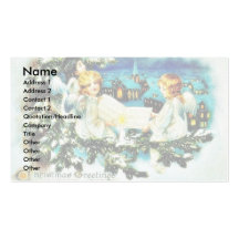 Christmas greeting with three angles sitting on a business card templates
