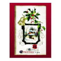 Christmas greeting with two angels huging postcard