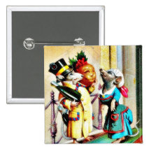 Christmas greeting with two mice wearing human dre pinback buttons