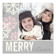 Christmas Grey & Pink Snow Holiday Photo Card