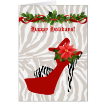 Christmas High Heel Shoe Zebra Red Greeting Cards