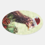 Christmas Holiday Chicken in Santa Hat Oval Sticker
