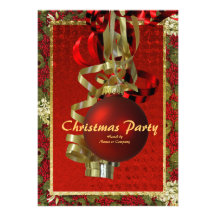 Christmas holiday party gold red elegant invites