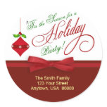Christmas Holiday Party Invitation Address Labels Round Stickers