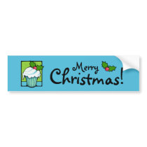 Christmas Holly Cupcake blue Bumper Sticker