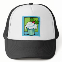 Christmas Holly Cupcake blue Hat