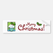 Christmas Holly Cupcake Bumper Sticker