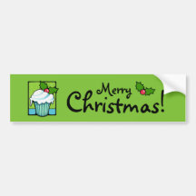 Christmas Holly Cupcake green Bumper Sticker