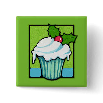 Christmas Holly Cupcake green Button