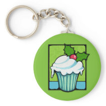 Christmas Holly Cupcake green Keychain