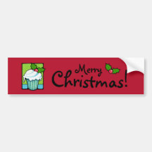 Christmas Holly Cupcake red Bumper Sticker