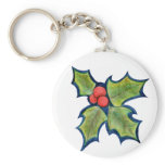 Christmas Holly Leaves, Red Berries Keychain