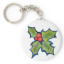 Christmas Holly Leaves, Red Berries Keychain