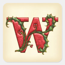 Christmas Holly Monogram W Envelope Seals Stickers