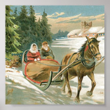 Christmas Horse and Sleigh Print