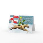 Christmas husband boxer dog and elf in the snow greeting card