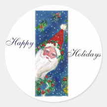 CHRISTMAS I LETTER / SANTA CLAUS WITH RED RIBBON ROUND STICKER
