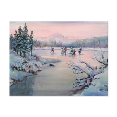 CHRISTMAS ICE SKATING by SHARON SHARPE Post Cards by sharonsharpe