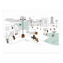 Christmas in modern city postcard