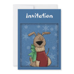 Christmas invitation with funny dog and stocking
