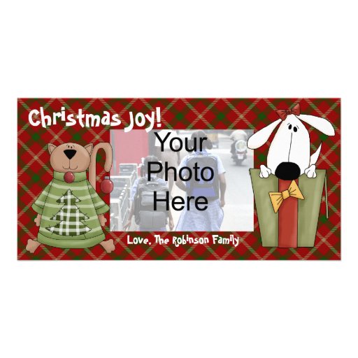 Christmas Joy, Dog and Cat Custom Photo Cards