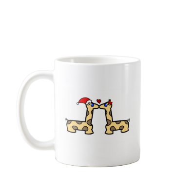 Christmas Kissing Giraffes Coffee Mugs by KhagerIdeas