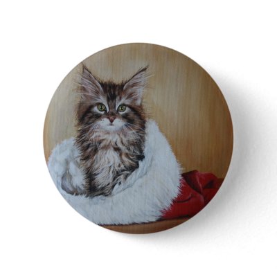 Christmas Kitten Button by MartiArt