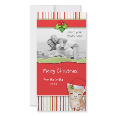 Christmas Kitten Cat Stripes Photo Card by spacards