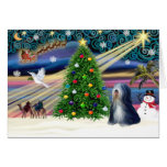 Christmas Magic Tibetan Terrier (black-white) Greeting Card