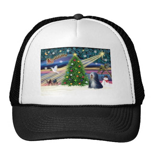 Christmas Magic Tibetan Terrier (black-white) Mesh Hats
