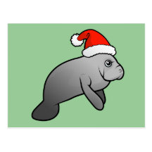 Christmas Manatee Santa Post Card