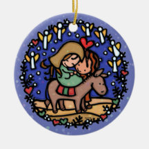 Christmas Mary Joseph Angels Rejoicing BLUE Christmas Tree Ornament