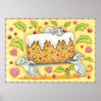 Christmas Mice Carrying a Fruit Cake Dessert Print